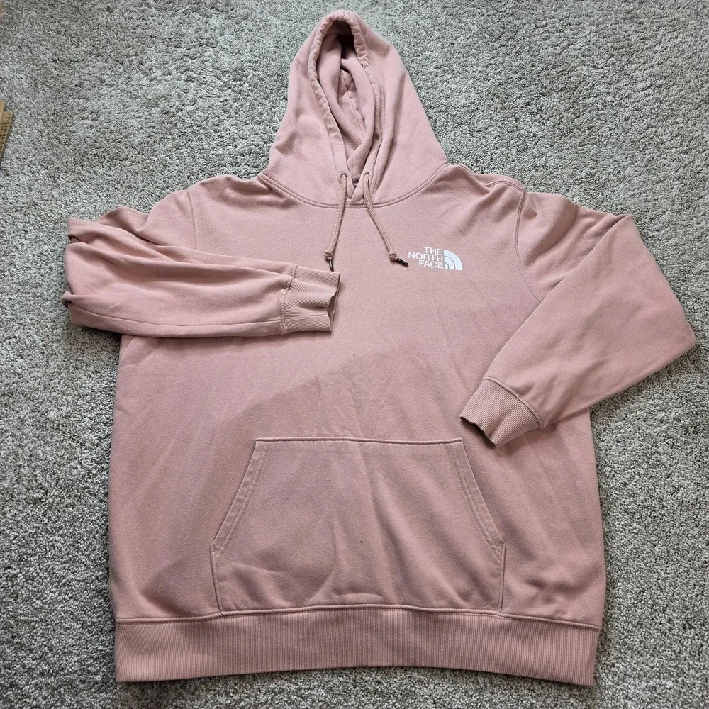 The North Face Hoodie Mens XL Pink Pullover Fleece Hooded Pockets Drawstring